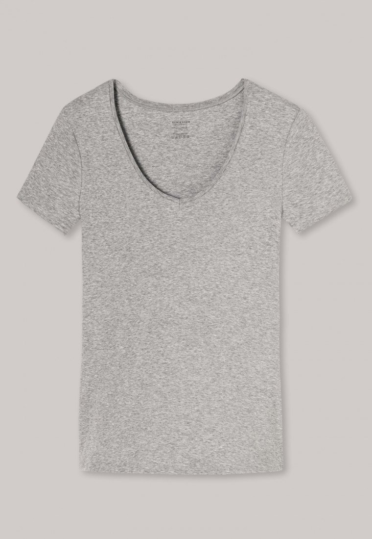 T-shirt à manches courtes en tissu côtelé gris chiné - Collection Naturschönheit