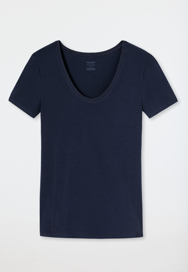 Short-sleeved fine rib shirt, night blue - Naturschönheit