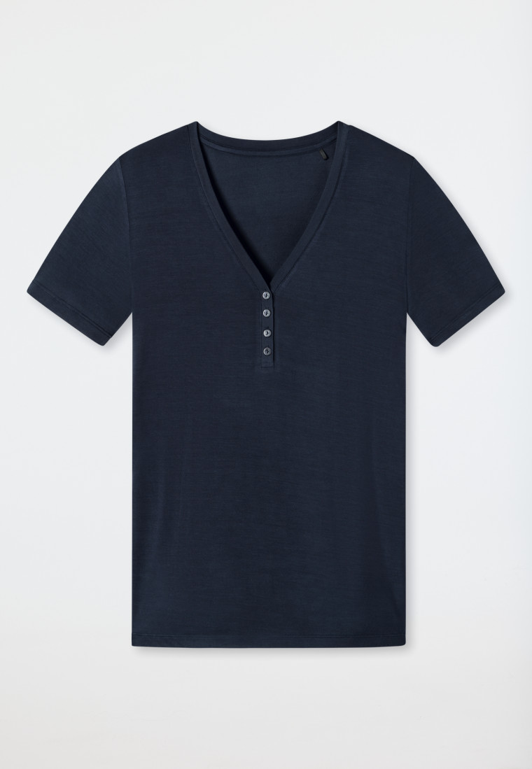 T-shirt à manches courtes Henley patte de boutonnage bleu - Mix + Relax
