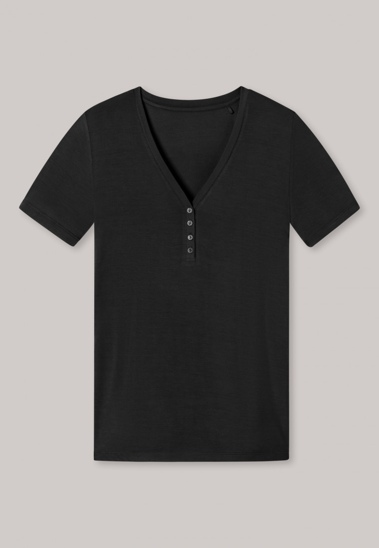 Shirt korte mouw henley knoopsluiting zwart - Mix+Relax