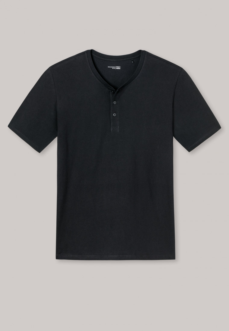 Shirt korte mouwen jersey knopenlijst zwart - Mix+Relax