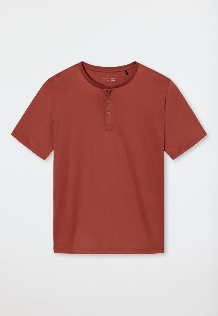 Shirt kurzarm merzerisierte Baumwolle Knopfleiste terracotta - Mix+Relax