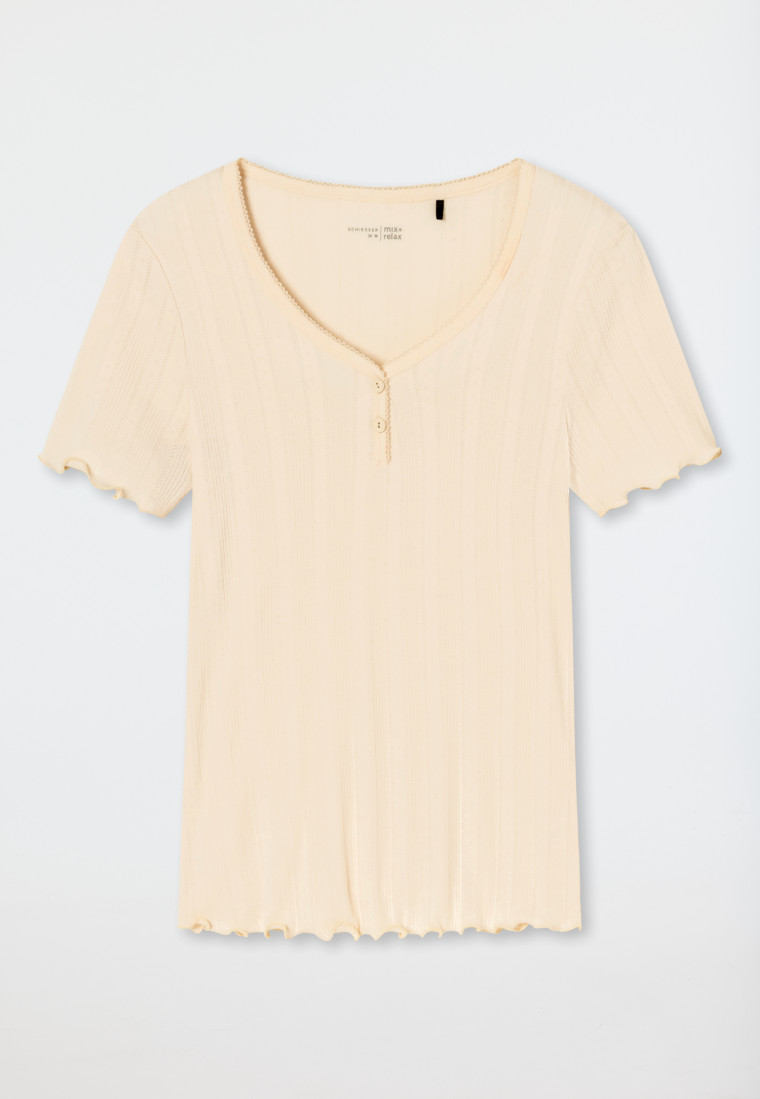 Short-sleeved shirt organic cotton openwork V-neck sahara - Mix & Relax