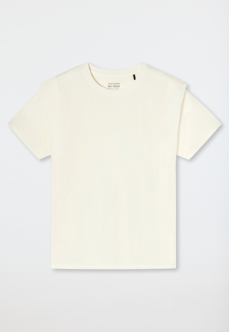 Shirt short-sleeved Tencel sustainable decorative pleats off-white - Lounge Refibra