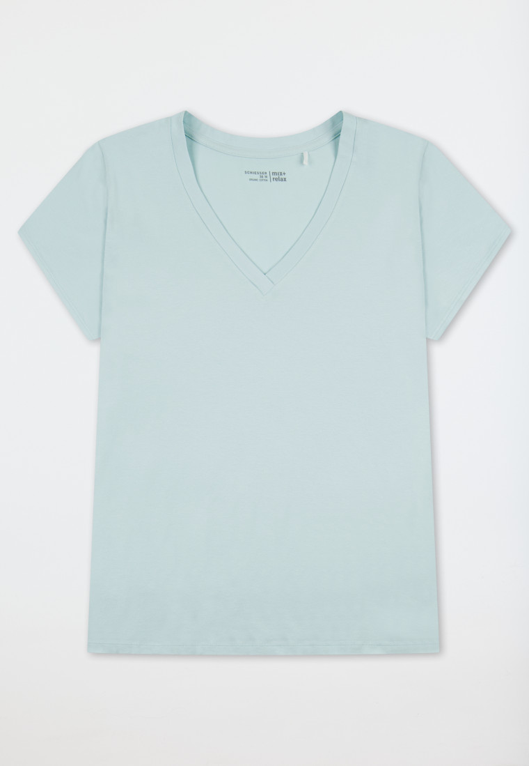 Shirt short sleeve deep v-neckline mint - Mix+Relax