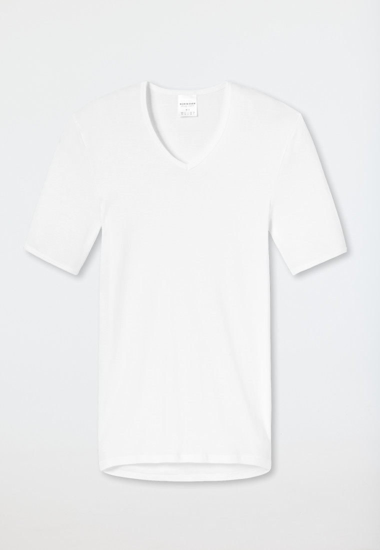 Shirt korte mouw V-hals fijngeribd wit - Original Classics