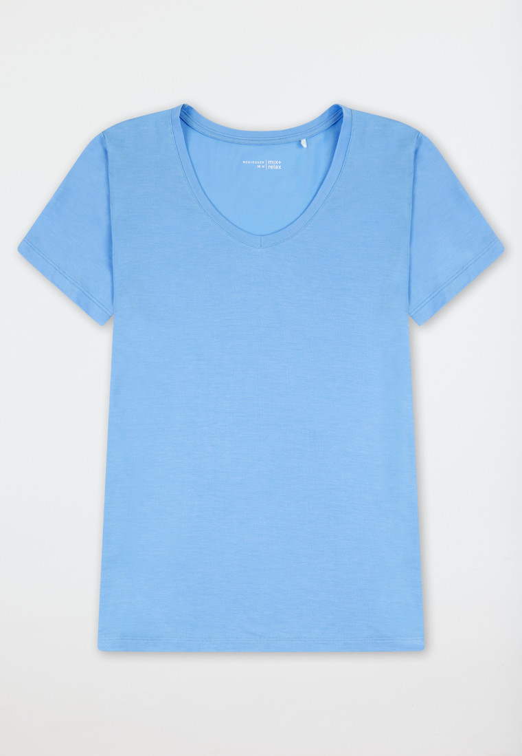 Shirt kurzarm V-Ausschnitt hellblau - Mix+Relax