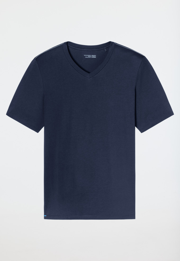 Shirt kurzarm V-Ausschnitt nachtblau - Mix+Relax