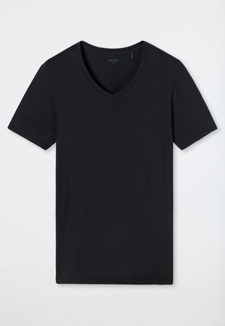 Shirt korte mouw V-hals zwart - Premium Modal