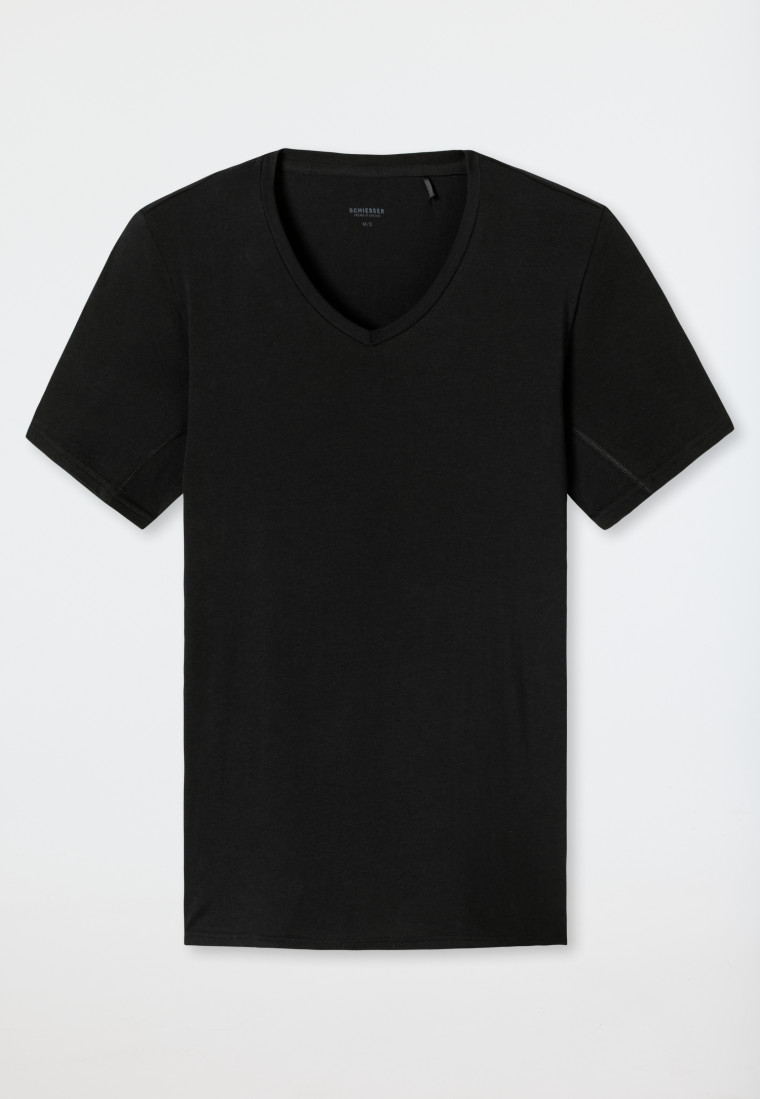 Shirt short sleeve v-neckline black Premium Cotton SCHIESSER - Main Image