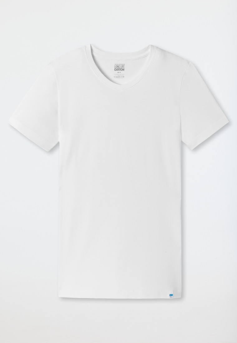 Shirt kurzarm V-Ausschnitt weiß - Long Life Cotton