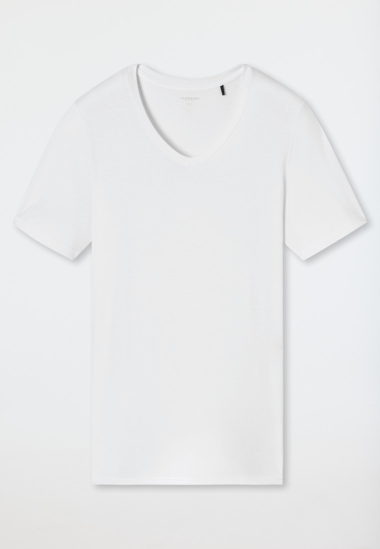 Shirt kurzarm V-Ausschnitt weiß - Premium Modal