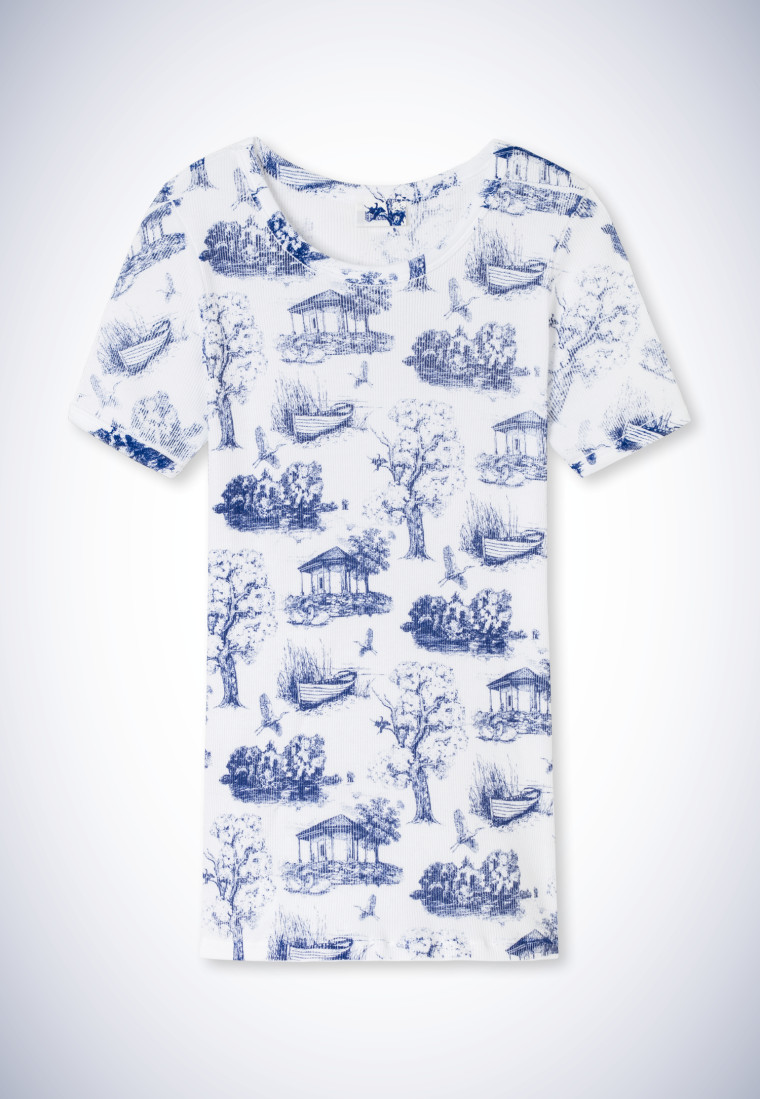 Tee-shirt manches courtes blanc-bleu - Revival Greta