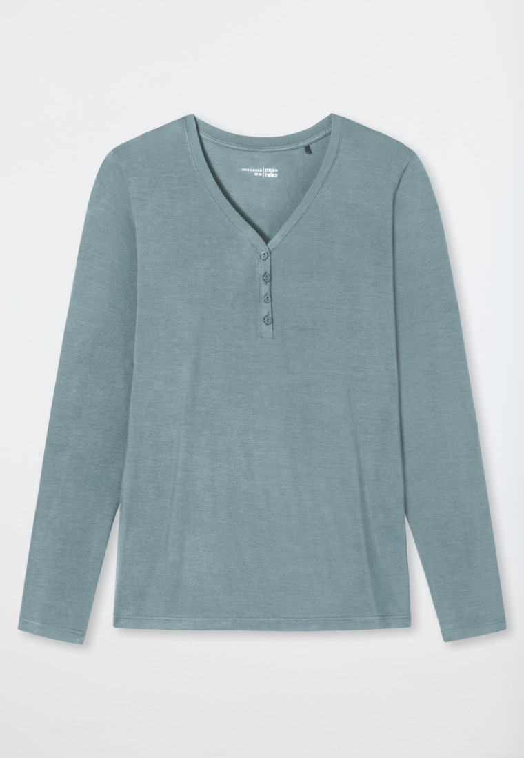 Shirt lange mouwen modal V-hals knoopsluiting grijsblauw - Mix+Relax