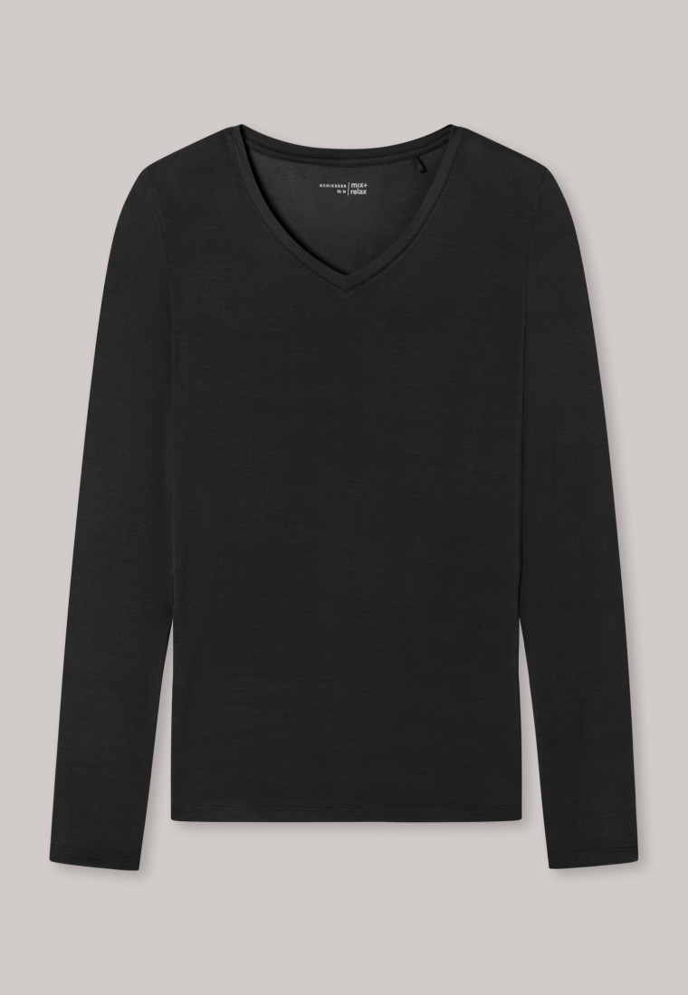 Shirt long-sleeved modal V-neck black - Mix & Relax