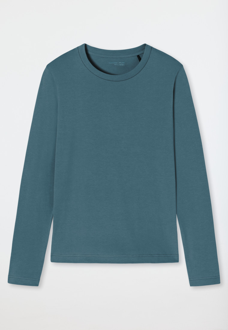 T-shirt manches longues coton bio bleu-vert - Mix+Relax