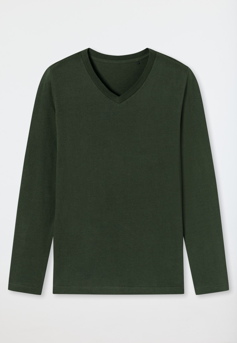 Shirt long sleeved organic cotton V neck dark green Mix Relax