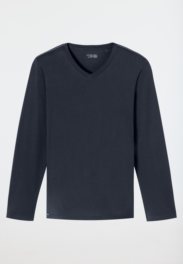 Shirt lange mouwen V-hals nachtblauw - Mix+ Relax