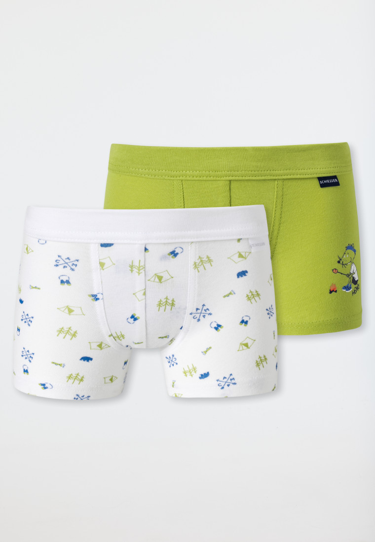 Boxer briefs 2-pack fine rib organic cotton soft waistband camping lime / white - Rat Henry