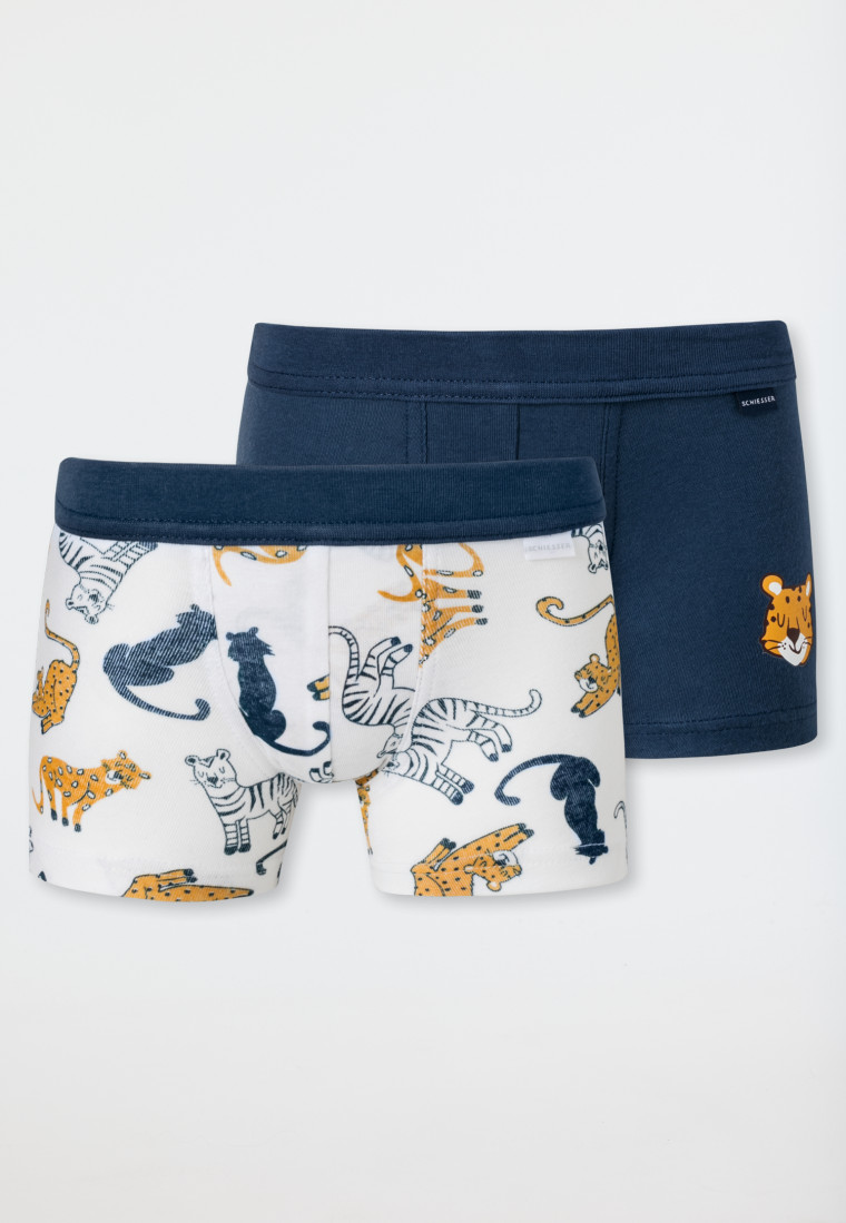 Confezione da 2 pantaloncini in cotone biologico a costine sottili, morbido  elastico in vita, leopardati indaco/bianco - Natural Love | SCHIESSER