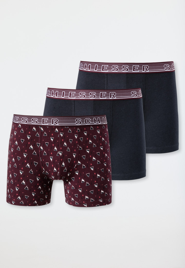 Boxer briefs 3-pack organic cotton stripes anthracite/burgundy patterned - 95/5