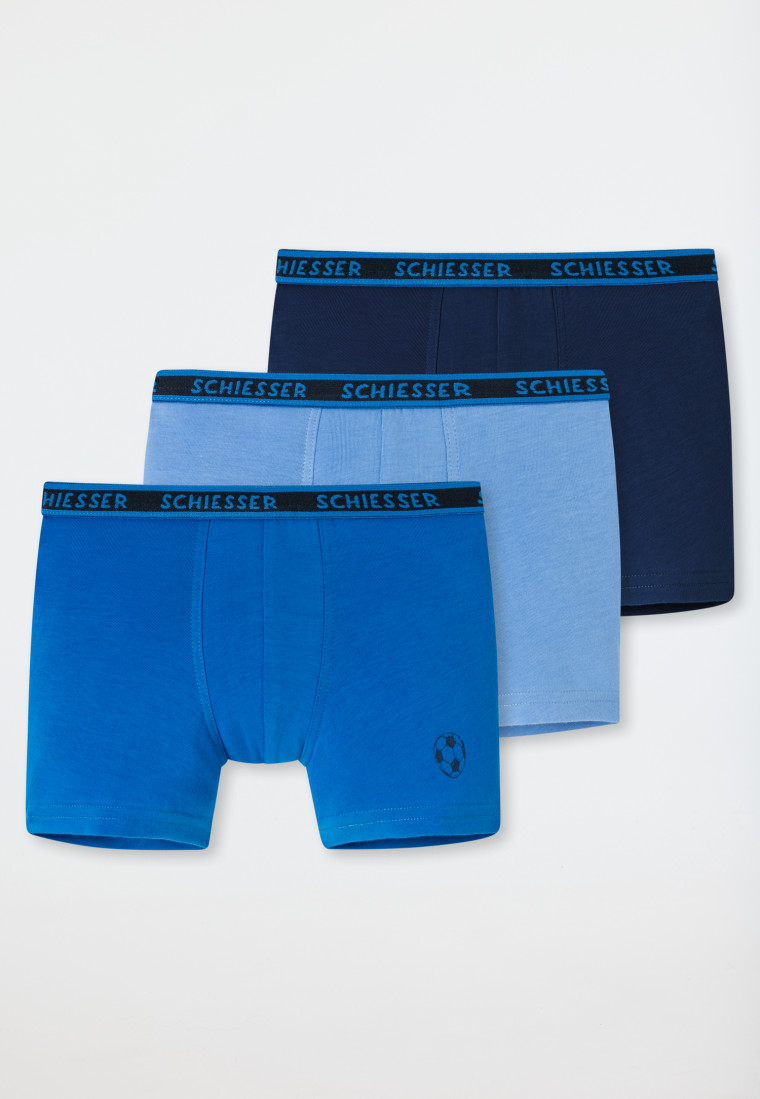 Shorts 3-pack organic cotton geweven elastische tailleband voetbal blauw - 95/5