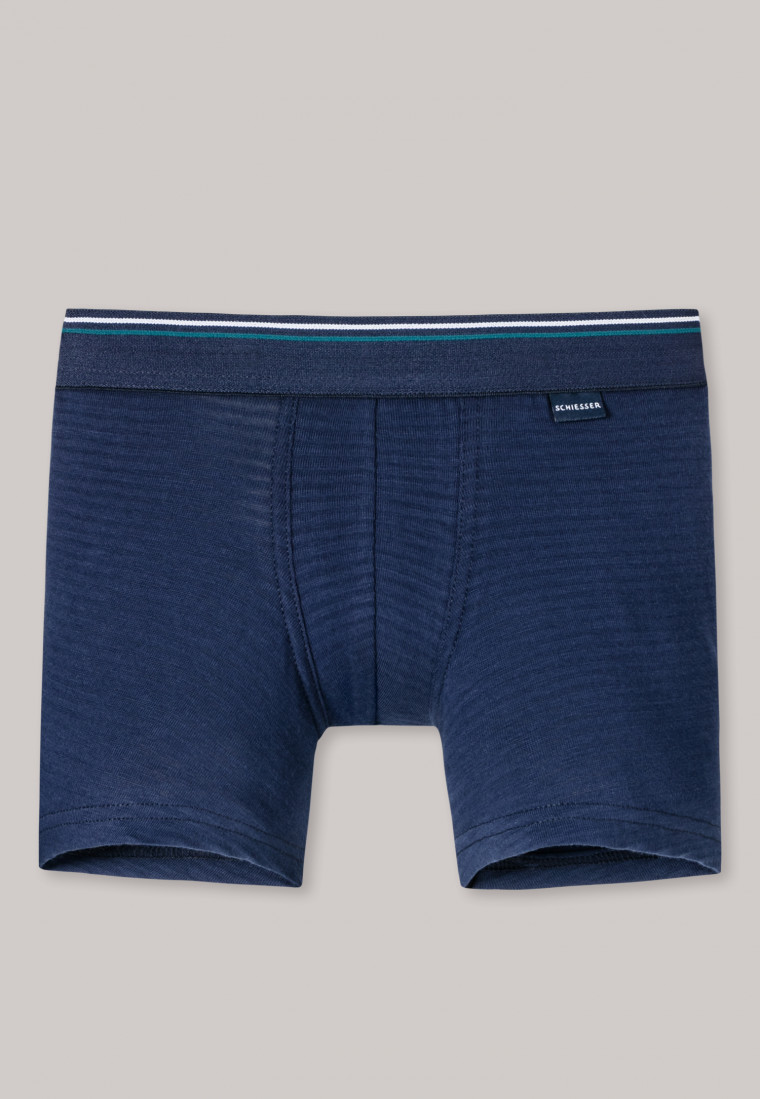 Pantaloncini in cotone biologico in jacquard con girovita in tessuto elastico a righe, di colore blu scuro - Boys World