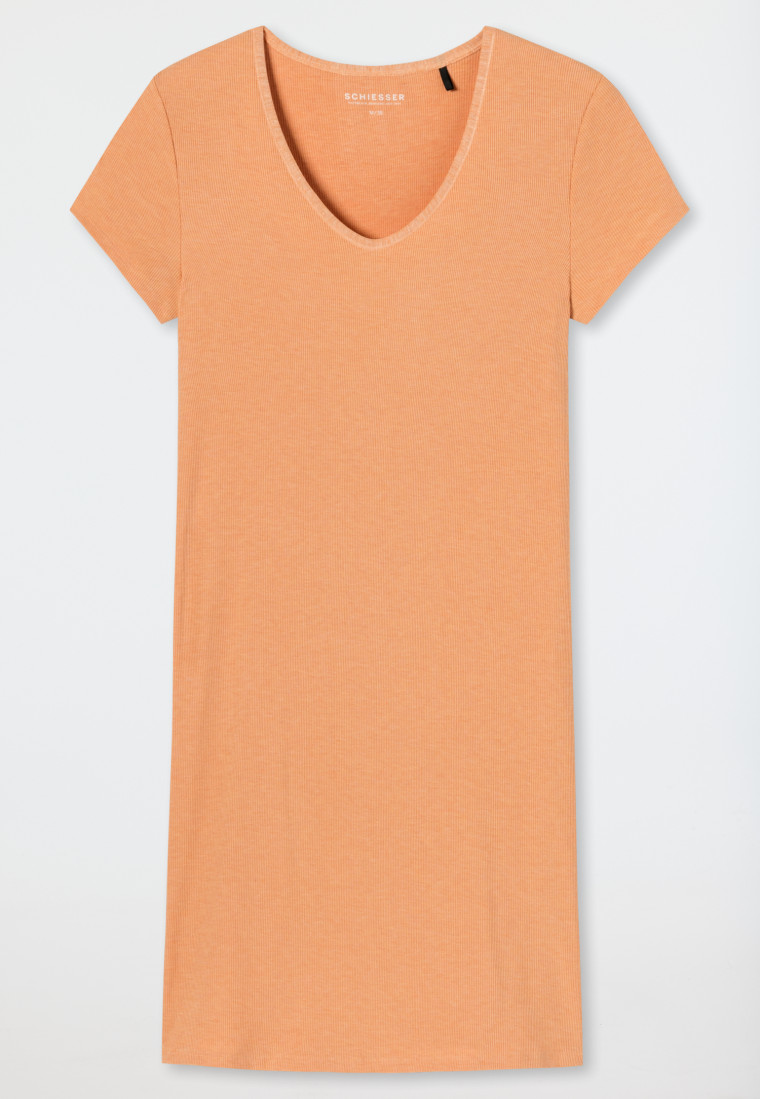 Sleep shirt short-sleeved double rib V-neck peach - Modern Rib - Natural Dye