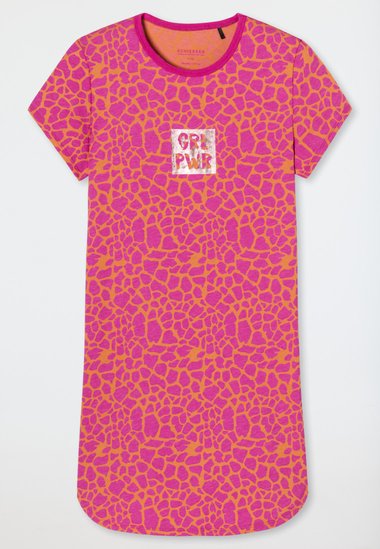 Sleep shirt short-sleeved organic cotton pink patterned - Prickly Love