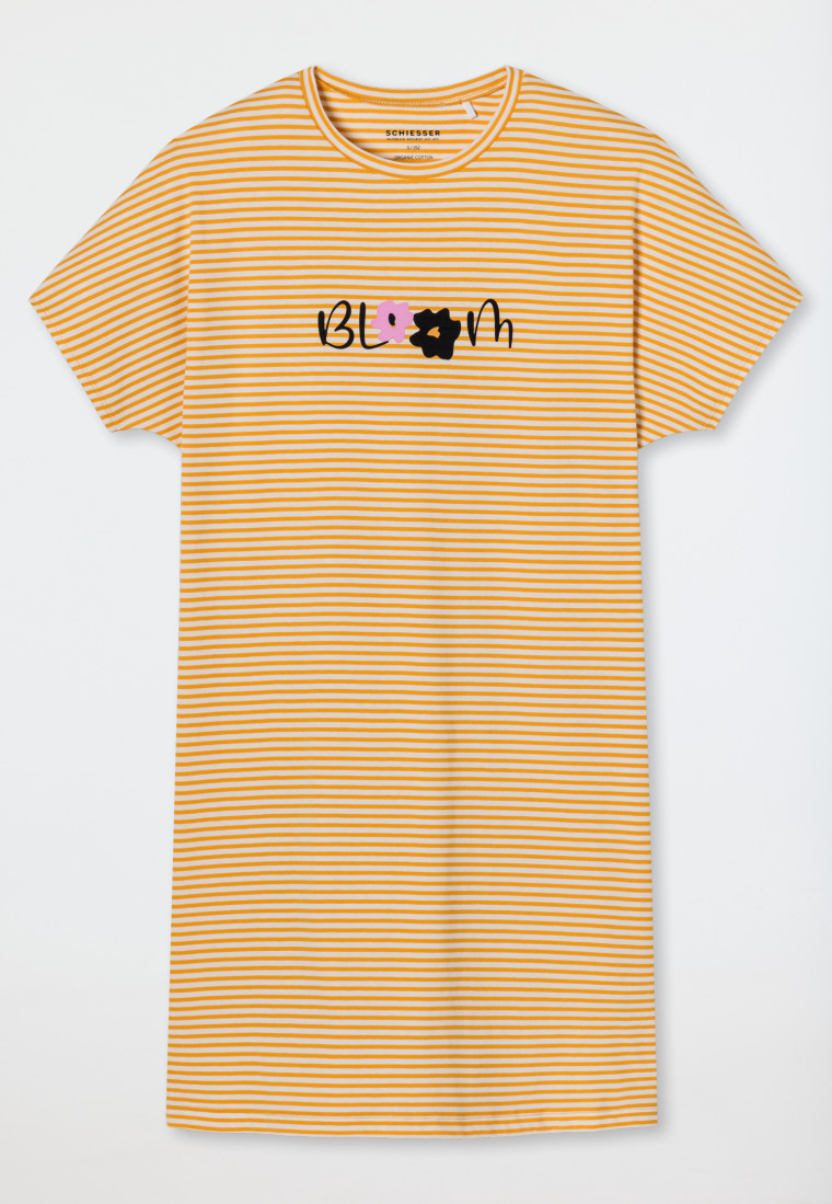 Sleep shirt short-sleeved organic cotton stripes flowers yellow - Happy Summer