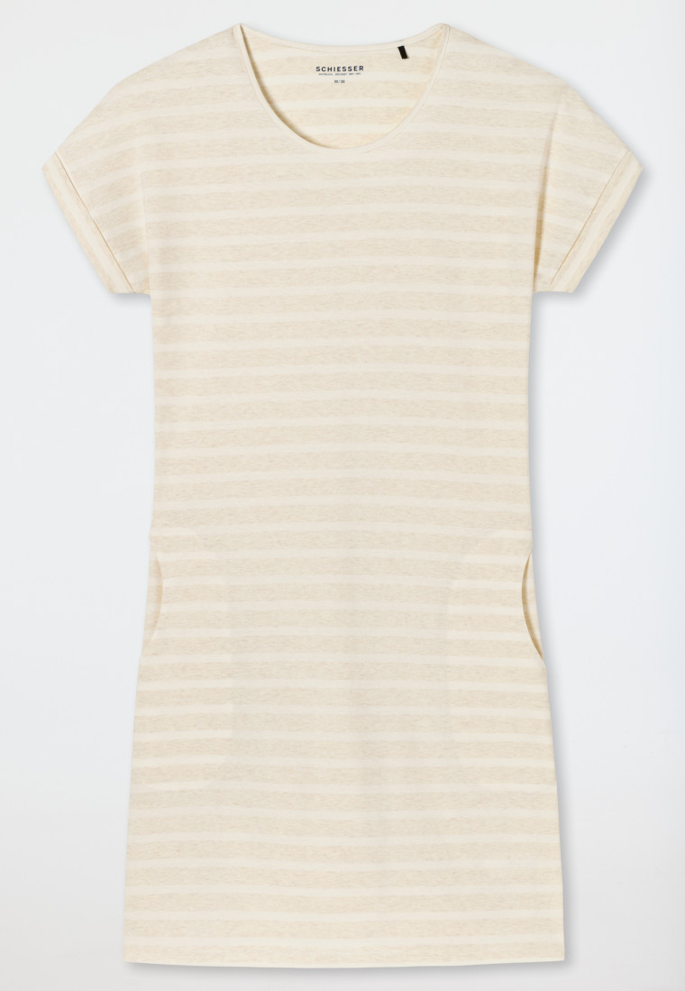 Sleepshirt met korte mouwen Zakken Omgeslagen mouwen Bretonse strepen naturel gemêleerd - Essential Stripes