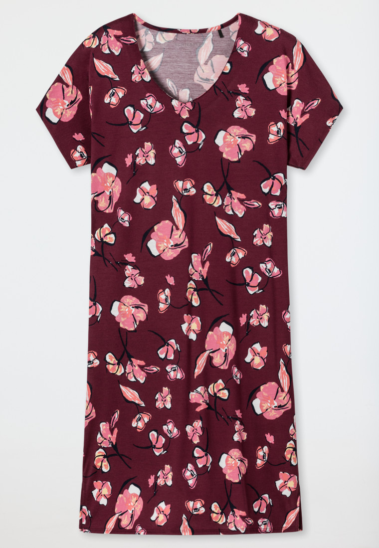 Sleep shirt short-sleeved V-neck floral print plum - Modern Floral