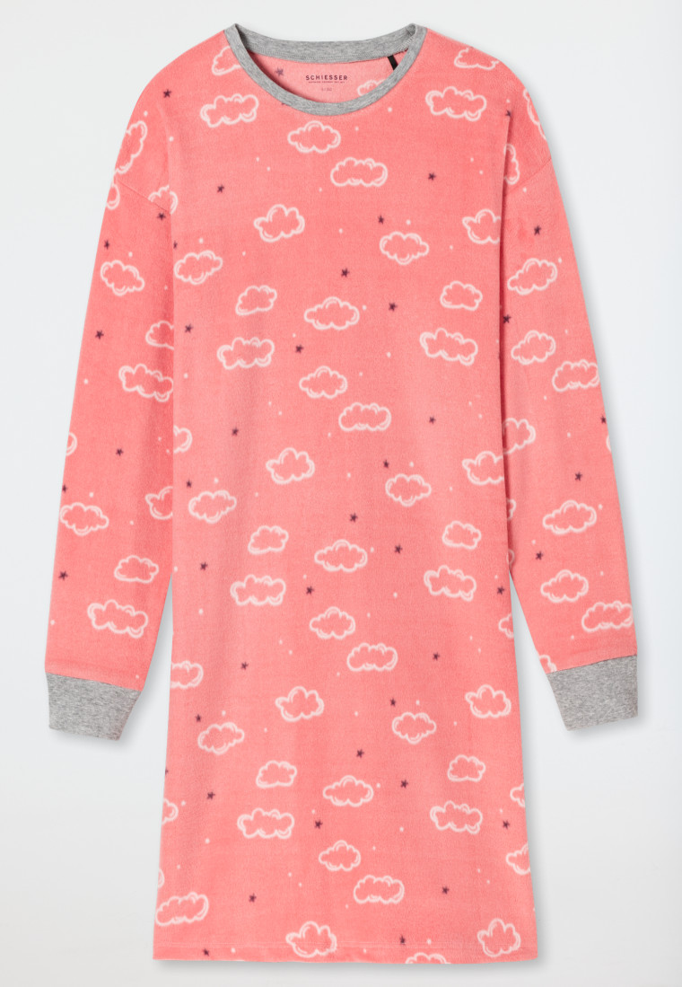 Sleep shirt long-sleeved fleece cuffs clouds rosé - Feeling@Home