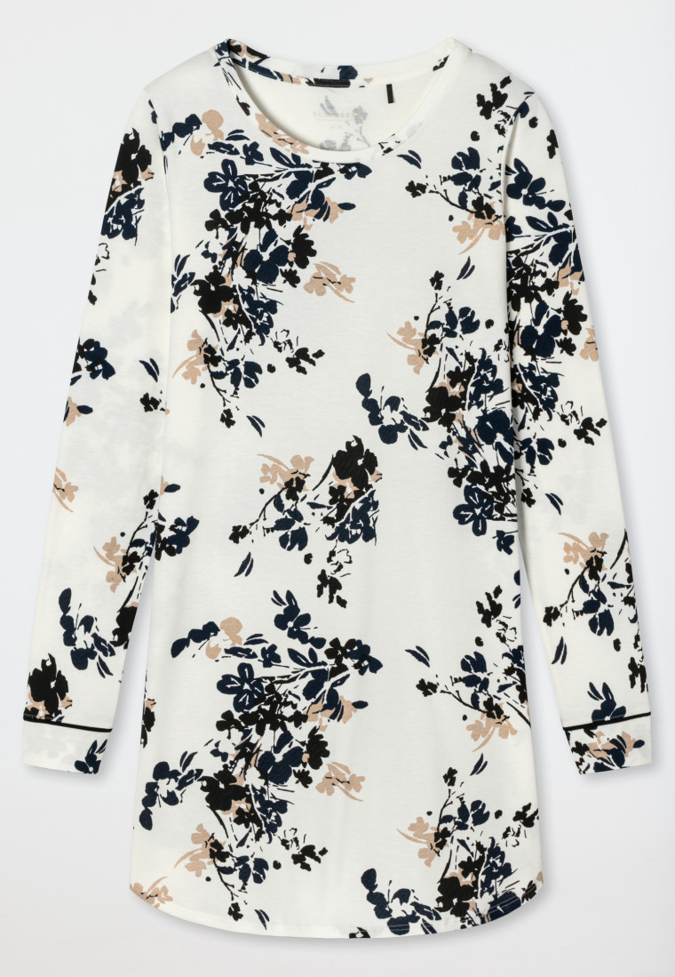 Sleepshirt lange mouwen interlock bloemenprint gebroken wit - Contemporary Nightwear