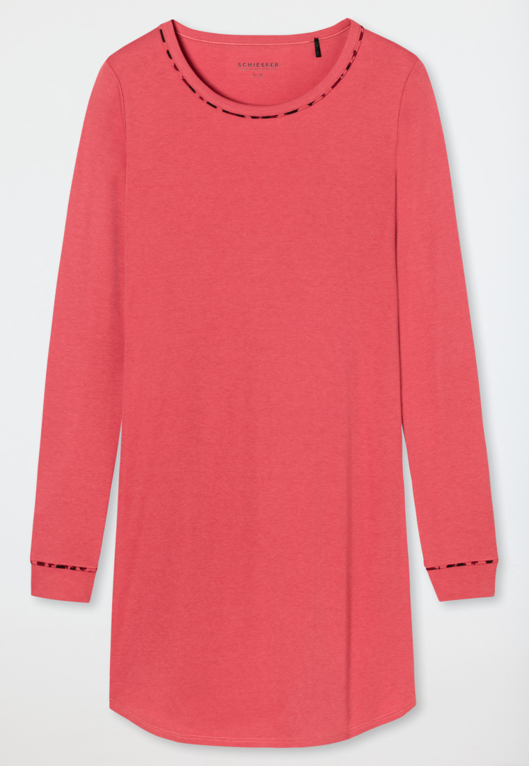 Chemise de nuit manches longues interlock bords-côtes passepoils rouge clair - Contemporary Nightwear