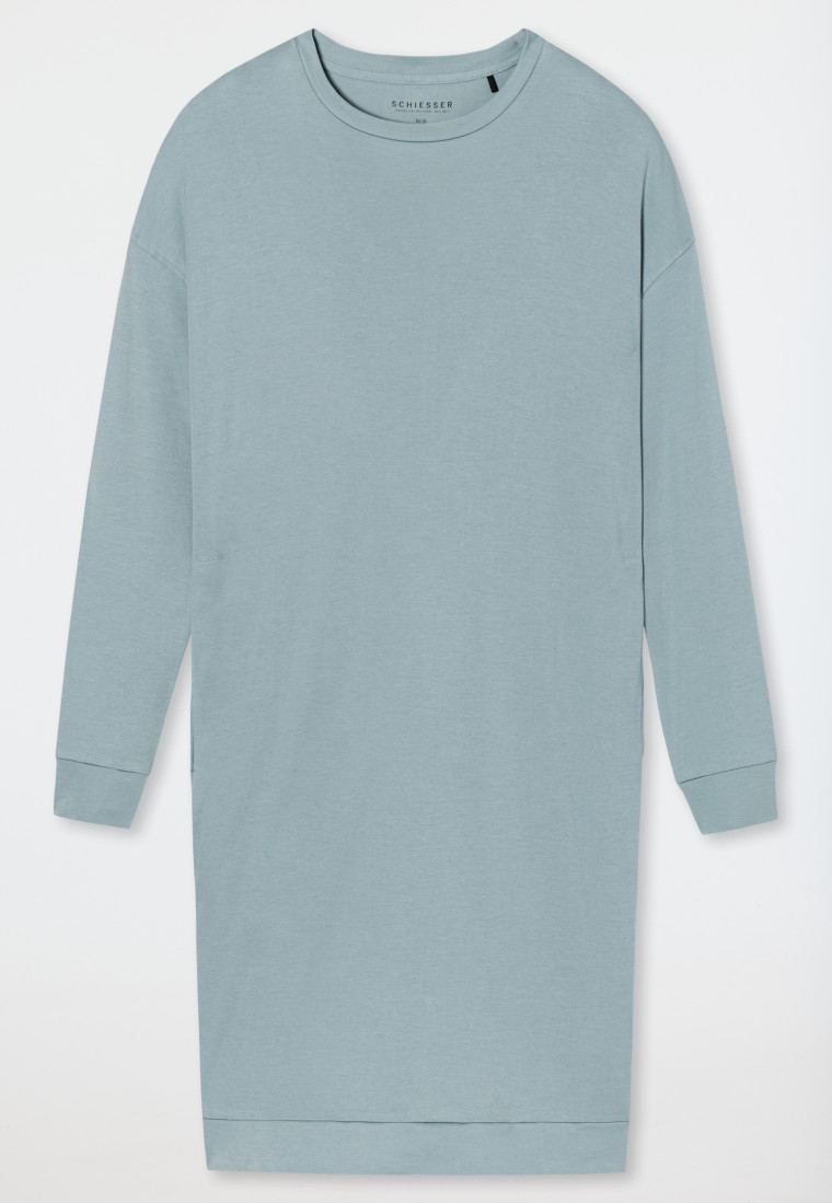 Chemise de nuit manches longues modal oversize bords-côtes gris-bleu - Modern Nightwear