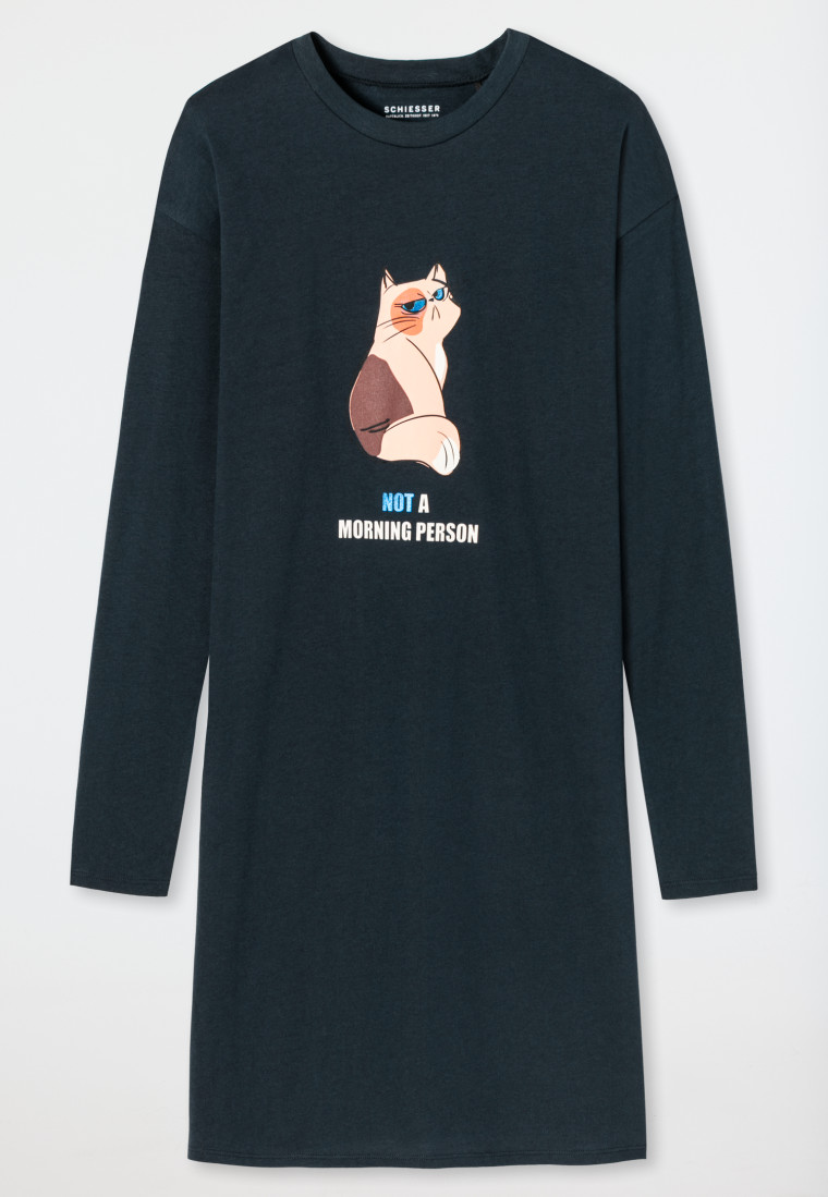 Sleep shirt long-sleeved organic cotton cat anthracite - Natural Rhythm