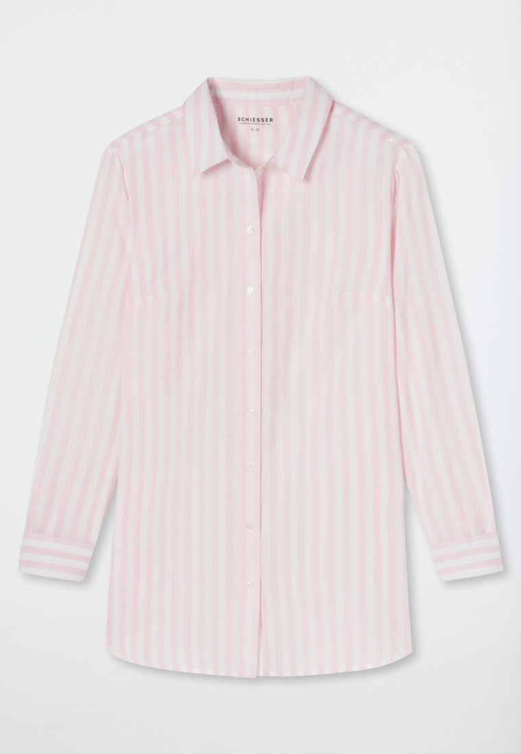 Chemise de nuit tissée manches longues patte de boutonnage rayures lilas - Pyjama Story