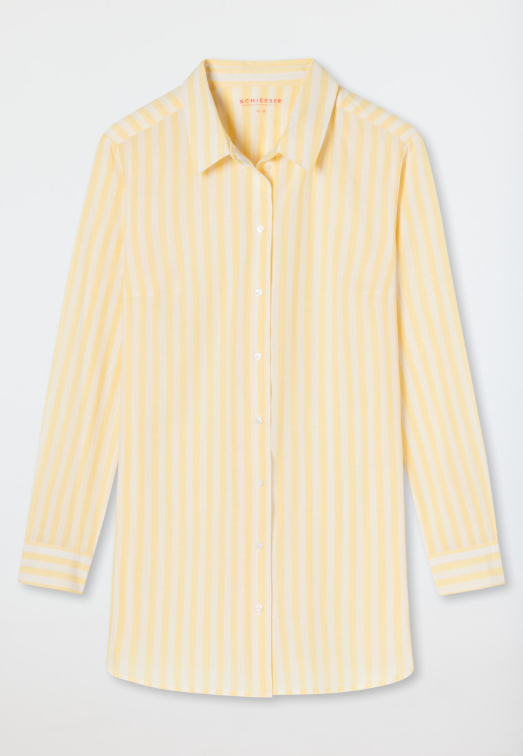Slaapshirt lange mouwen geweven stof knoopsluiting strepen geel - Pyjama Story