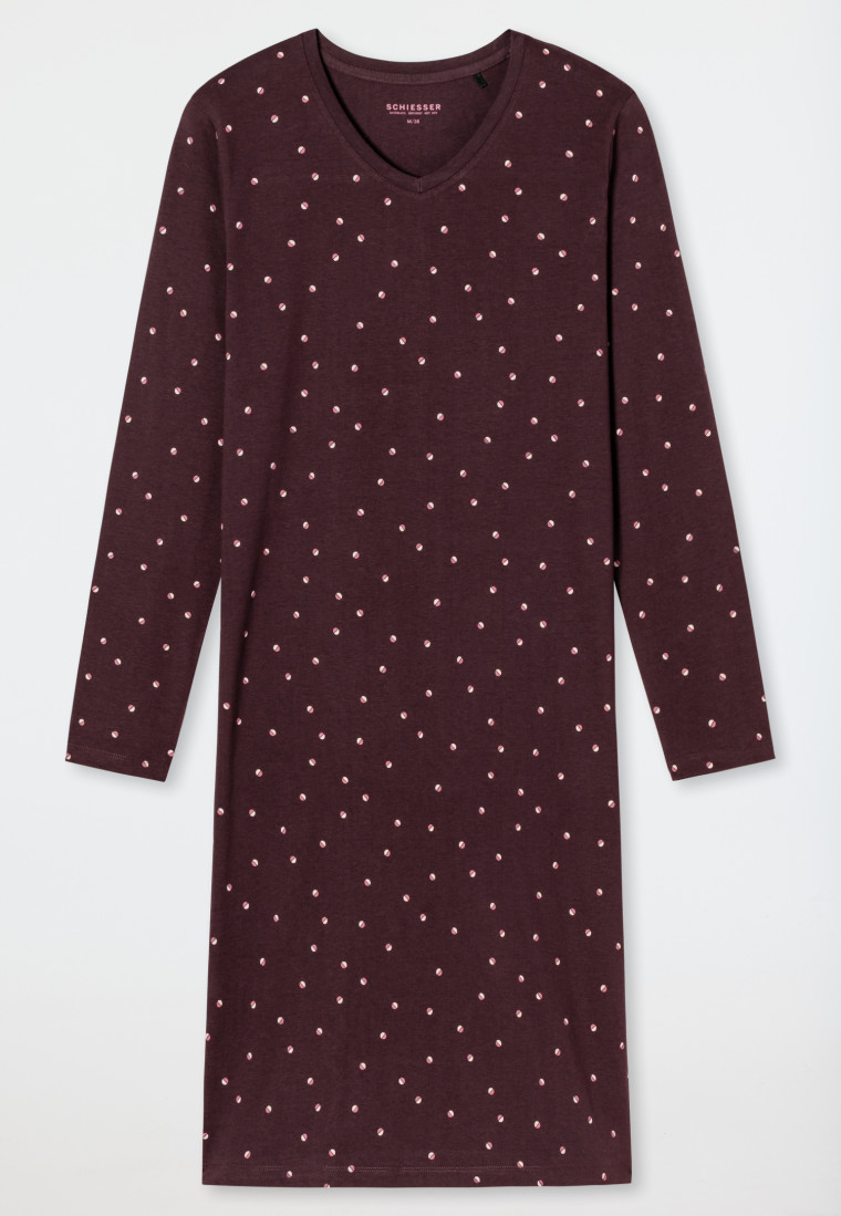 Sleepshirt langarm weite Silhouette V-Ausschnitt Minimalprint burgund - Essentials Comfort Fit