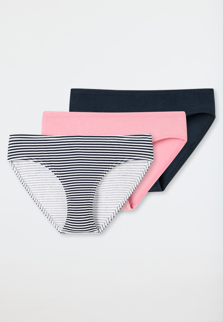 Panties pack of 3 organic cotton dark blue/pink/striped - 95/5