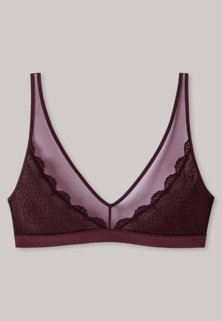 Soft bra without underwire and pads lace burgundy - Feminine Lace