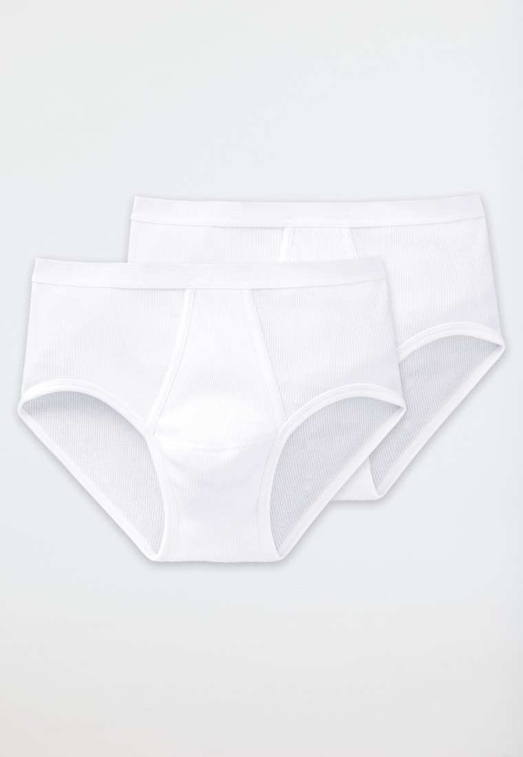 Two-pack sports briefs with fly, white, double-ribbed - Original Classics