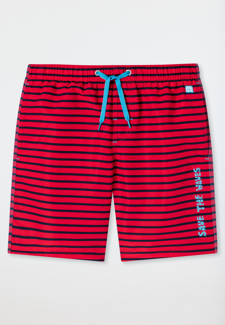 Costume da bagno in tessuto a maglia riciclato e fattore di protezione solare 40+ a righe, rosso - Nautical