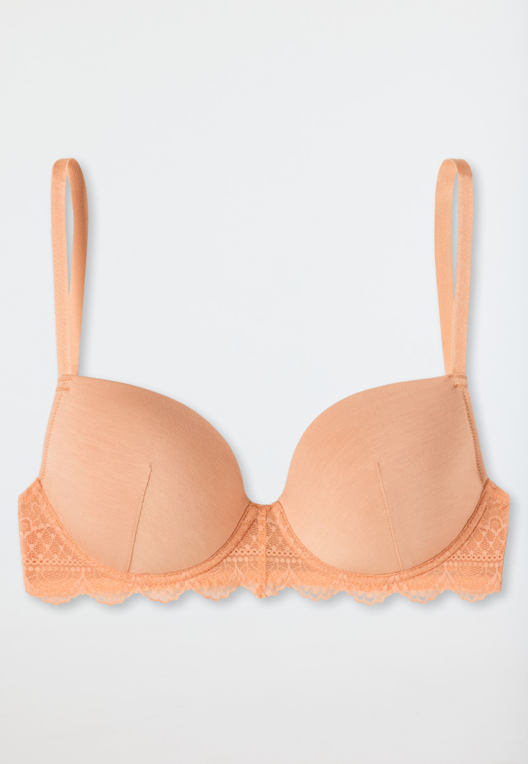 T-shirt bra with cup and underwire lace peach - Feminine Lace