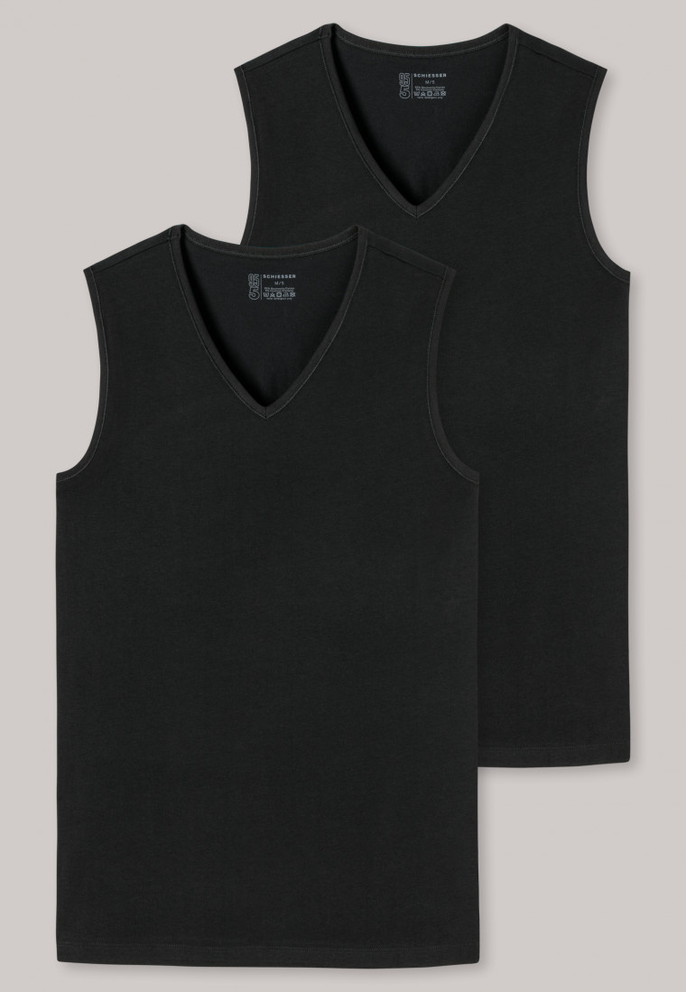 Tank tops 2 pack organic cotton V neck black 95 5 SCHIESSER