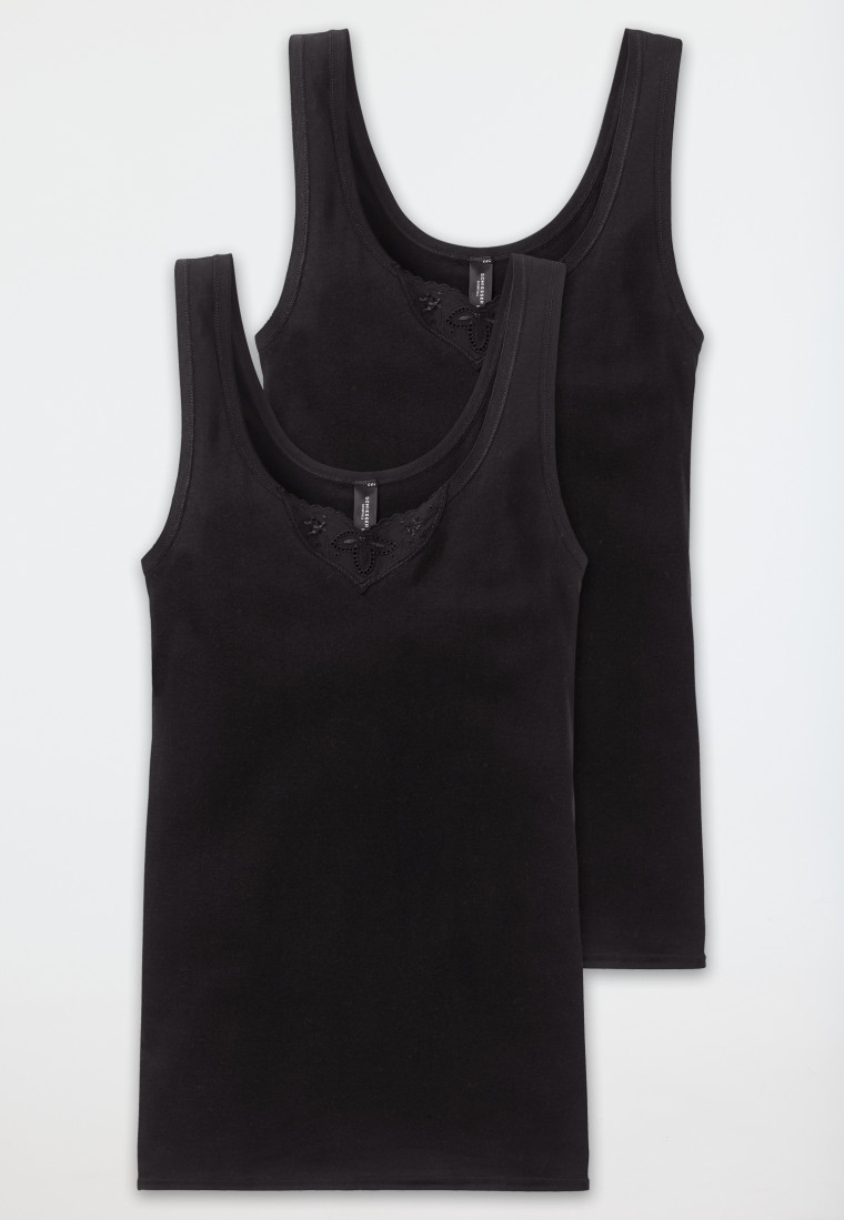 Tanktops set van 2 met borduurwerk zwart - Cotton Essentials