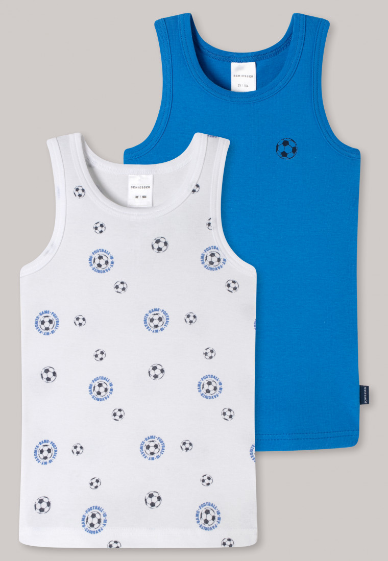 Undershirts 2-pack fine rib organic cotton soccer ball blue/white - Fine rib multipacks