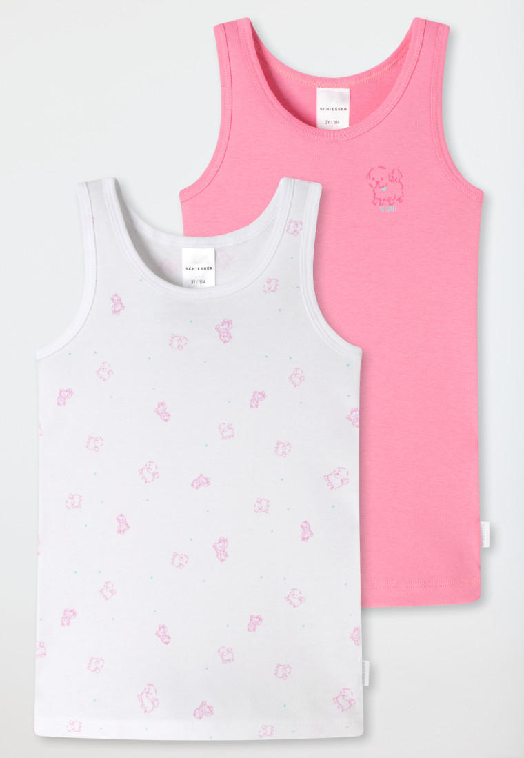 Confezione da 2 magliette intime a costine sottili cotone organico cane bianco / rosa - confezione multipla a costine sottili