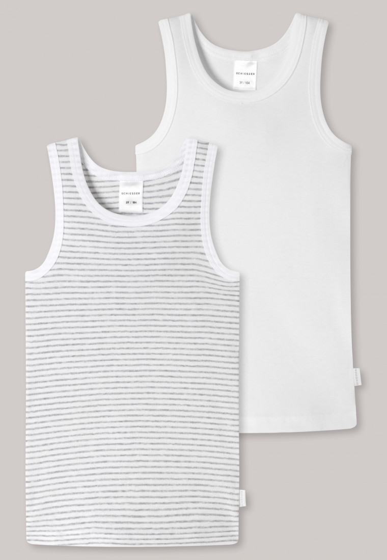 Confezione da 2 magliette intime in cotone organico a costine sottili a righe bianche / grigie - costine sottili confezione multipla